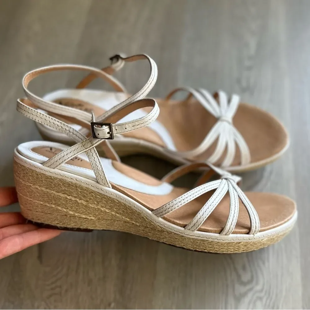 Clarks Artisan White Leather Espadrille Wedge Sandals Ankle Strap Size 10